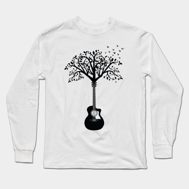 Acoustic Guitar Tree Light Theme Long Sleeve T-Shirt by nightsworthy